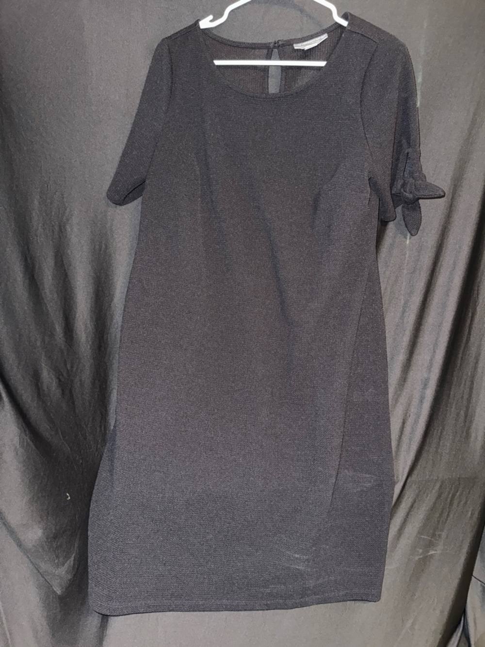 Women’s Black Shift Dress with Tie-Sleeve Detail
